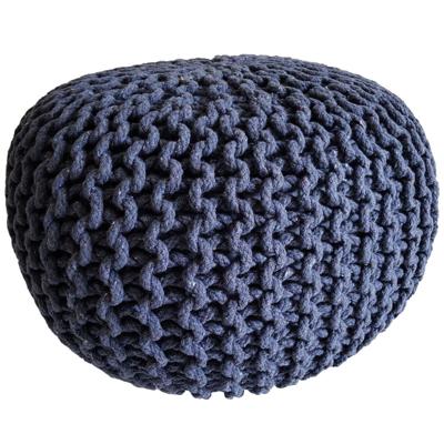 Eva - Strickhocker Pouf - jeansblauw - 100% gerecycled katoen - Ø 45 cm x H 30 cm
