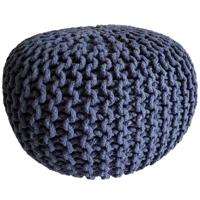 Eva - Strickhocker Pouf - jeansblauw - 100% gerecycled katoen - Ø 45 cm x H 30 cm