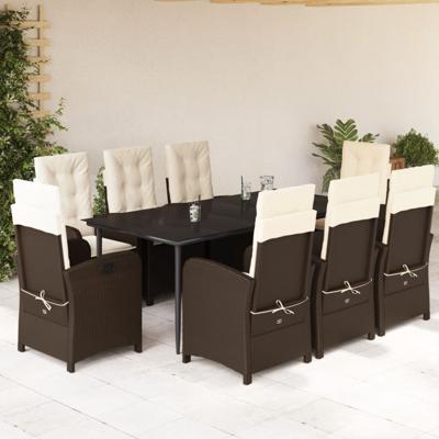 9-delige Tuinset met kussens poly rattan bruin