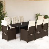 9-delige Tuinset met kussens poly rattan bruin