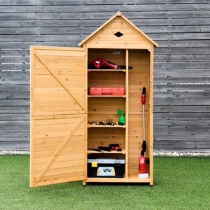 Buiten Opbergschuur Afsluitbaar Dennenhout Tuin Gereedschap Opslag Kast Gegalvaniseerde Plaat Dak Waterdichte Gereedschapsschuur