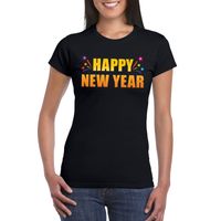 Happy new year t-shirt zwart voor dames Happy new year t-shirt zwart voor dames