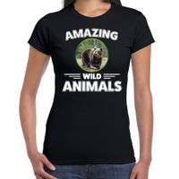 T-shirt beren amazing wild animals / dieren zwart voor dames - thumbnail