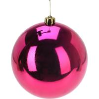 Grote decoratie kerstbal - fuchsia roze - 18 cm - kunststof - glimmend - kerstversiering - thumbnail