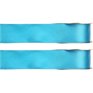 2x Hobby/decoratie turquoise satijnen sierlinten 1,5 cm/15 mm x 25 meter