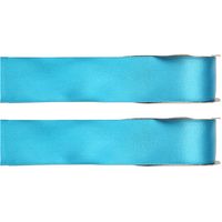 2x Hobby/decoratie turquoise satijnen sierlinten 1,5 cm/15 mm x 25 meter