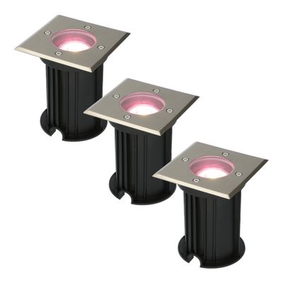 HOFTRONIC™ 3x Ramsay Smart LED Grondspot - Vierkant - RVS - RGBWW - 5 Watt - IP67 straal waterdicht - 3 jaar garantie
