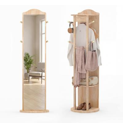 Volledige Llichaams Spiegel met Standaard Draaibare Garderobe met Kleedspiegel Naturel