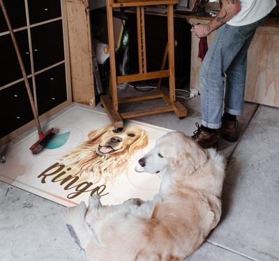 Vinyl vloerkleed golden retriever water en voer Vinyl vloerkleed golden retriever water en voer