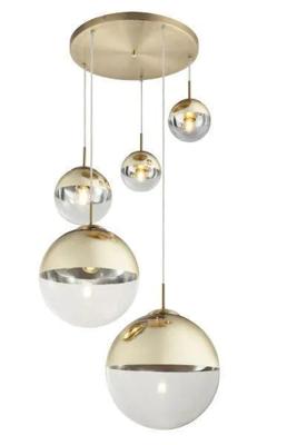 Hanglamp glas 5 bollen &apos;Varus&apos; 5x E27 metaal goud - doorzichtig glas 150mm tot 300mm