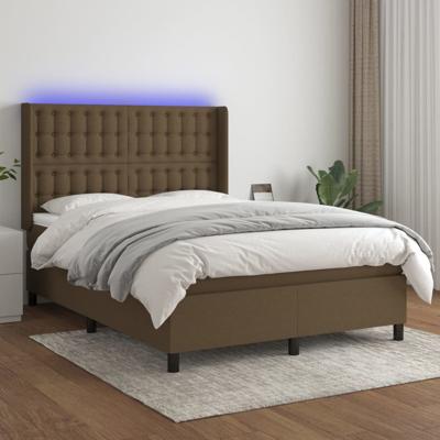 Boxspring met matras en LED stof donkerbruin 140x190 cm