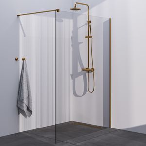 Brauer Gold Season inloopdouche helder glas 140x200 met muurprofiel goud geborsteld