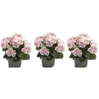 Kunstplant Hortensia bloemen in mand - 3x - Roze - H45 cm - Kunstplanten/nepplanten met bloemen Kunstplant Hortensia bloemen in mand - 3x - Roze - H45 cm - Kunstplanten/nepplanten met bloemen