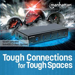 Manhattan 164405 USB 3.2 Gen 1-hub 7 poorten Met metalen behuizing, Voor industriële toepassingen, Voor wandmontage Zwart