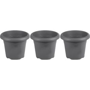 3x Grijze ronde plantenpot/bloempot Flori 16 cm kunststof