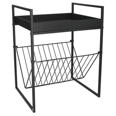 Gerimport Bijzettafeltje met lectuurbak - metaal - zwart - 36 x 29 x 47 cm - tijdschriftenhouder