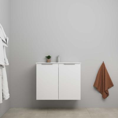 On-Line Onderkast - 80 cm - Voorgemonteerd - 2 Deuren met Greep - Porseleinen Wastafel - 1 Kraangat - Mat Wit