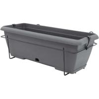 Plantenbakset met metalen steun en geïntegreerd dienblad - GARDEN ID Teramo - Zwart-antraciet 50 cm - Steeneffect - Gerecycled/recyclebaar