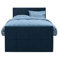 Leen Bakker - Boxspring Met Voetbord Liv Geblokt - 120x200 Cm - Slanke Poot - Stof/Velvet - Blauw