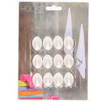 Zelfklevende keuken/badkamer/kleding/ophang haakjes - 12x stuks - kunststof - wit Zelfklevende keuken/badkamer/kleding/ophang haakjes - 12x stuks - kunststof - wit
