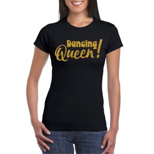 Vrijgezellenfeest t-shirt dames - Dancing Queen - zwart - gouden glitter - foute party