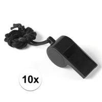 Fluitjes van kunststof - Multipack van 10x stuks - zwart - aan koordje - herrie maken - sport Fluitjes van kunststof - Multipack van 10x stuks - zwart - aan koordje - herrie maken - sport