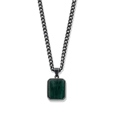 Mannen natuursteen pendant ketting - Stainless steel - Zilver - Groene Jade