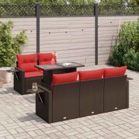6-delige Loungeset met kussens poly rattan acacia grijs