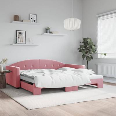 Slaapbank met onderschuifbed 100x200 cm fluweel roze