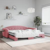 Slaapbank met onderschuifbed 100x200 cm fluweel roze