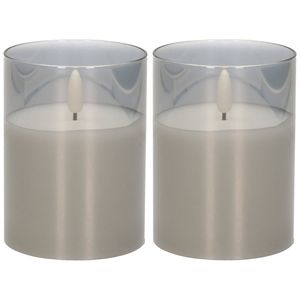 2x stuks luxe led kaarsen in grijs glas D7,5 x H10 cm met timer - LED kaarsen