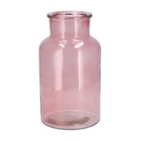 Bloemenvaas melkbus fles model - helder gekleurd glas - oudroze - D15 x H26 cm - thumbnail
