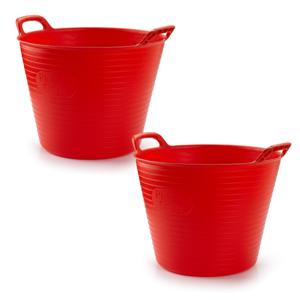 Flexibele emmer/kuip - 2x stuks - rood - 42 liter - ECO kunststof - rond - 38 x 45 cm