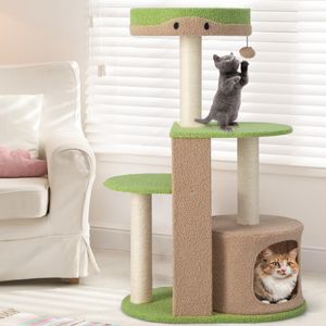 Moderne 5-Tier Kattenboom 111 cm Kattenklimrek met Sisal Krabpalen / Zachte Mohair Pluche Stof / Zitstok / Condo