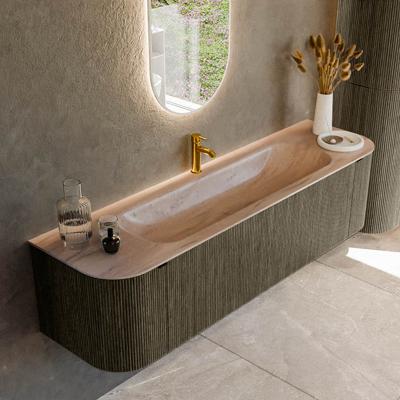 Badmeubel Mondiaz Kurve-Dlux | 170 cm | Meubelkleur Shadow | Wastafelkleur Saba | Solid surface | Wasbak midden spoelbak | 1 kraangat
