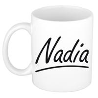 Nadia Naam koffiemok - beker - met sierlijke letters - wit - 300 ml - Cadeau - Dames
