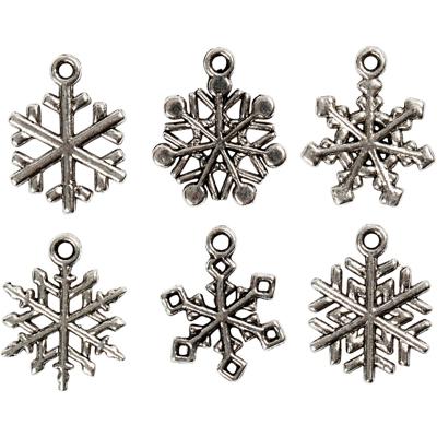 Creativ Company Sneeuwvlok, h: 20 mm, gatgrootte 1,5 mm, antiek zilver, 18 div/ 1 doos