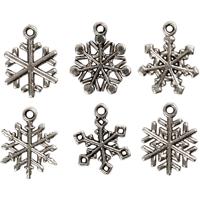 Creativ Company Sneeuwvlok, h: 20 mm, gatgrootte 1,5 mm, antiek zilver, 18 div/ 1 doos