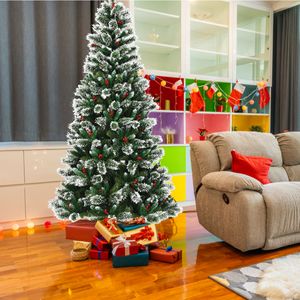 150/180/210/240 cm Kunstkerstboom met Sneeuwvlokken Rode Bessen en Groene Dennenappels