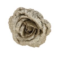 1x stuks decoratie bloemen roos champagne glitter op clip 18 cm   - - thumbnail