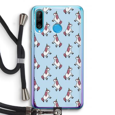 Eenhoorns overal: Huawei P30 Lite Transparant Hoesje met koord