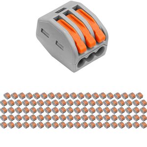 Lasklem - Verbindingsklem - 100 Stuks - 3 Polig met Klemmetjes - Grijs/Oranje