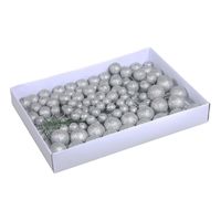 100x Zilveren glitter mini kerstballen stekers kunststof 2/3/4 cm - thumbnail