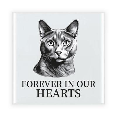 Herdenking cadeau tegel kattenliefhebber - Blauwe Rus kat/poes - zwart/wit - keramiek - 15 cm