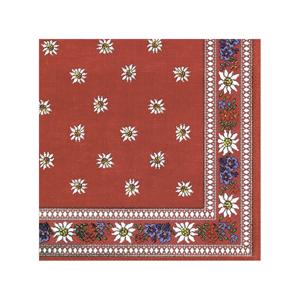 Feest servet Edelweiss - 60x - rood - 3-laags - 33 x 33 cm - bloemen thema