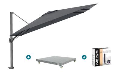 Platinum Challenger zweefparasol Premium T2 2,6x3,5 m - Faded Black met voet en hoes