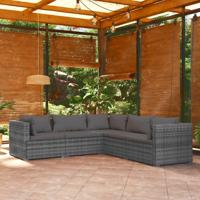 5-delige Loungeset met kussens poly rattan grijs