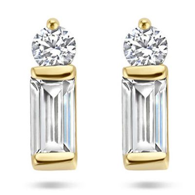 Oorknoppen geelgoud-zirconia goudkleurig-wit 2,5 x 7 mm