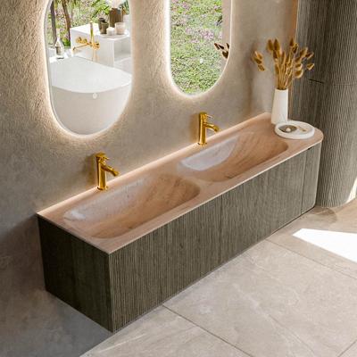 Badmeubel Mondiaz Kurve-Dlux | 165 cm | Meubelkleur Shadow | Wastafelkleur Saba | Solid surface | Dubbel / Links spoelbak | 2 kraangaten