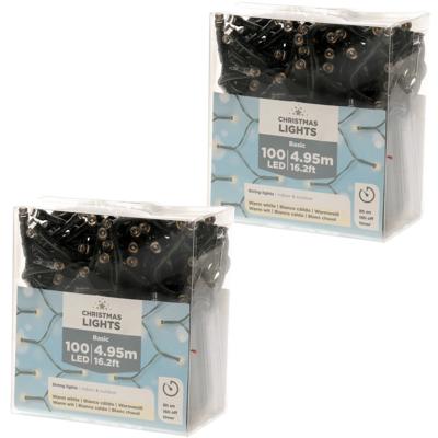 Kerstlichtsnoer - 2x - LED - warm wit - 495 cm - buiten - 100 lampjes - boomverlichting Kerstlichtsnoer - 2x - LED - warm wit - 495 cm - buiten - 100 lampjes - boomverlichting